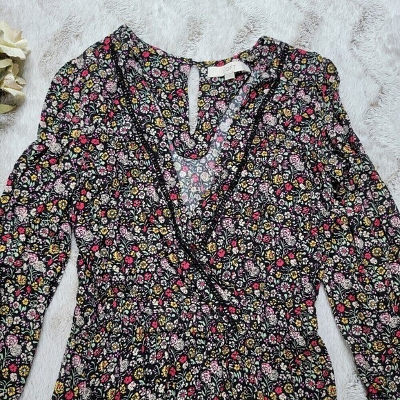 Loft Floral Long Sleeve Romper V Neck Size XS - Picture 3 of 11